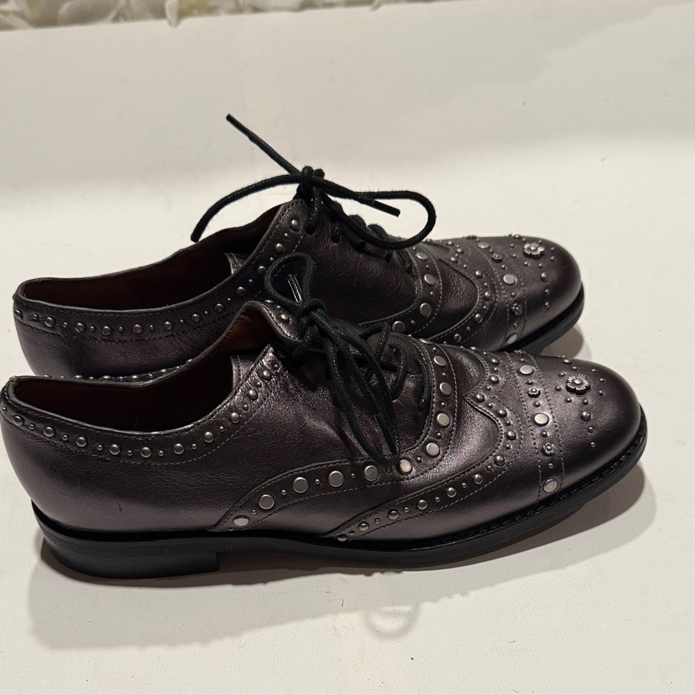 Coach Metallic Studded Leather Oxfords - Picture 2 of 4